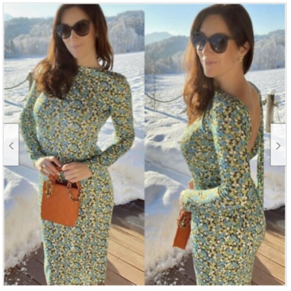 ZARA NEW WOMAN MIDI FLORAL DRESS OPEN-BACK  SIZE L